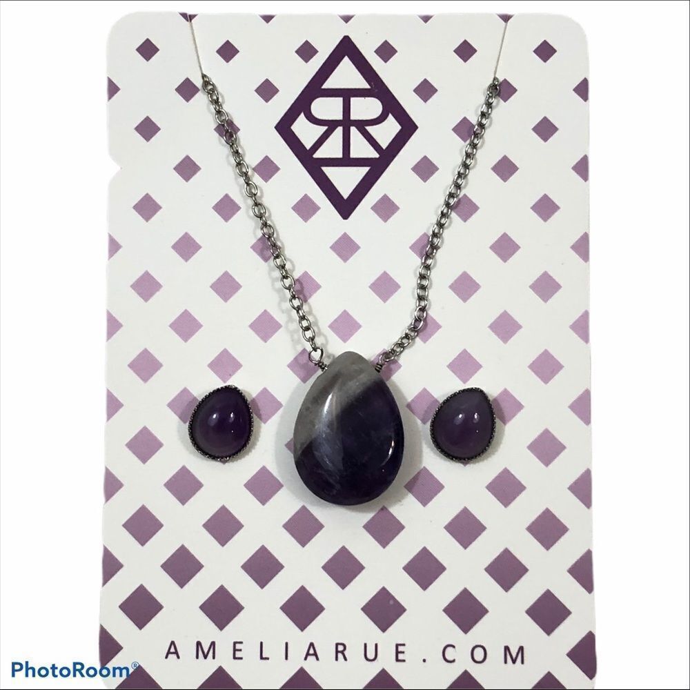 Ameliaβ RueΒ Amethyst Drop SetβNecklaceβEarrings